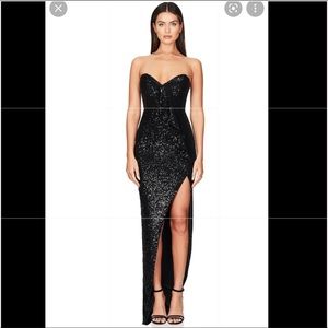 Nookie Sequin Gown with Slit - Black XS